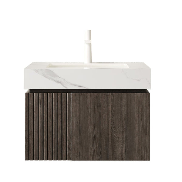 English Elm Muri Floating Bathroom Vanity with Sintered Stone Top and Espresso Plywood Cabinet W2615S00682