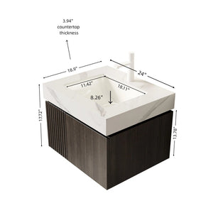English Elm Muri Floating Bathroom Vanity with Sintered Stone Top and Espresso Plywood Cabinet W2615S00682