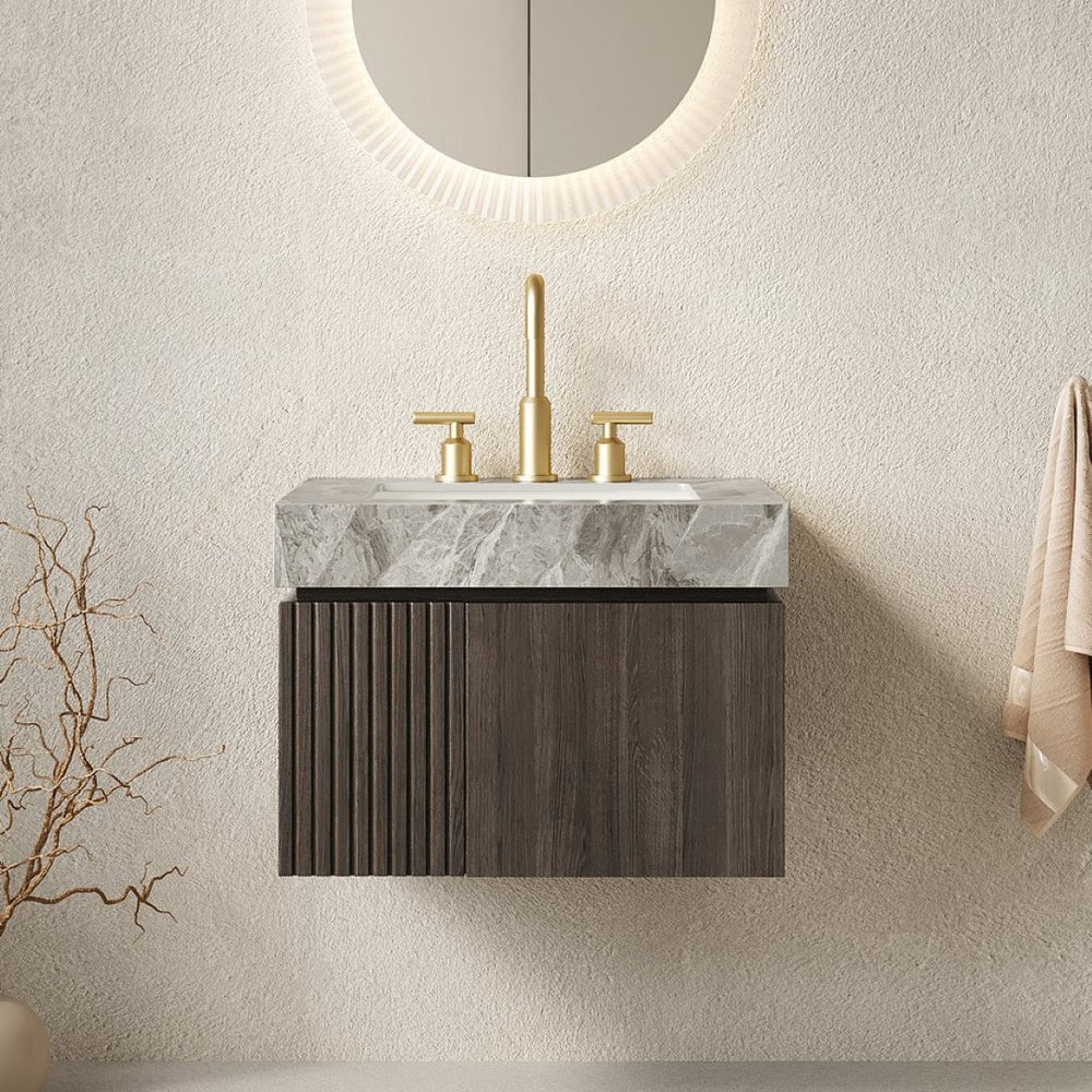English Elm Muri Floating Bathroom Vanity Sintered Stone Top Plywood Cabinet Undermount Basin W2615S00683
