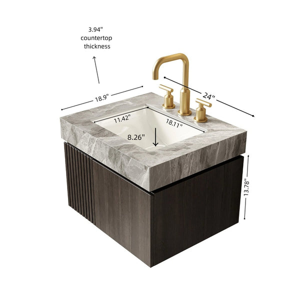 English Elm Muri Floating Bathroom Vanity Sintered Stone Top Plywood Cabinet Undermount Basin W2615S00683