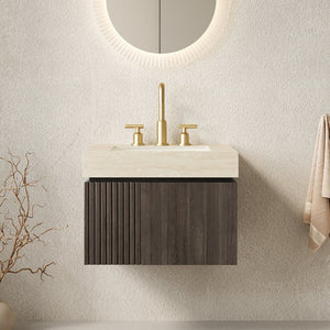 English Elm Muri Floating Bathroom Vanity Sintered Stone Top Espresso Plywood Cabinet Soft Close W2615S00684