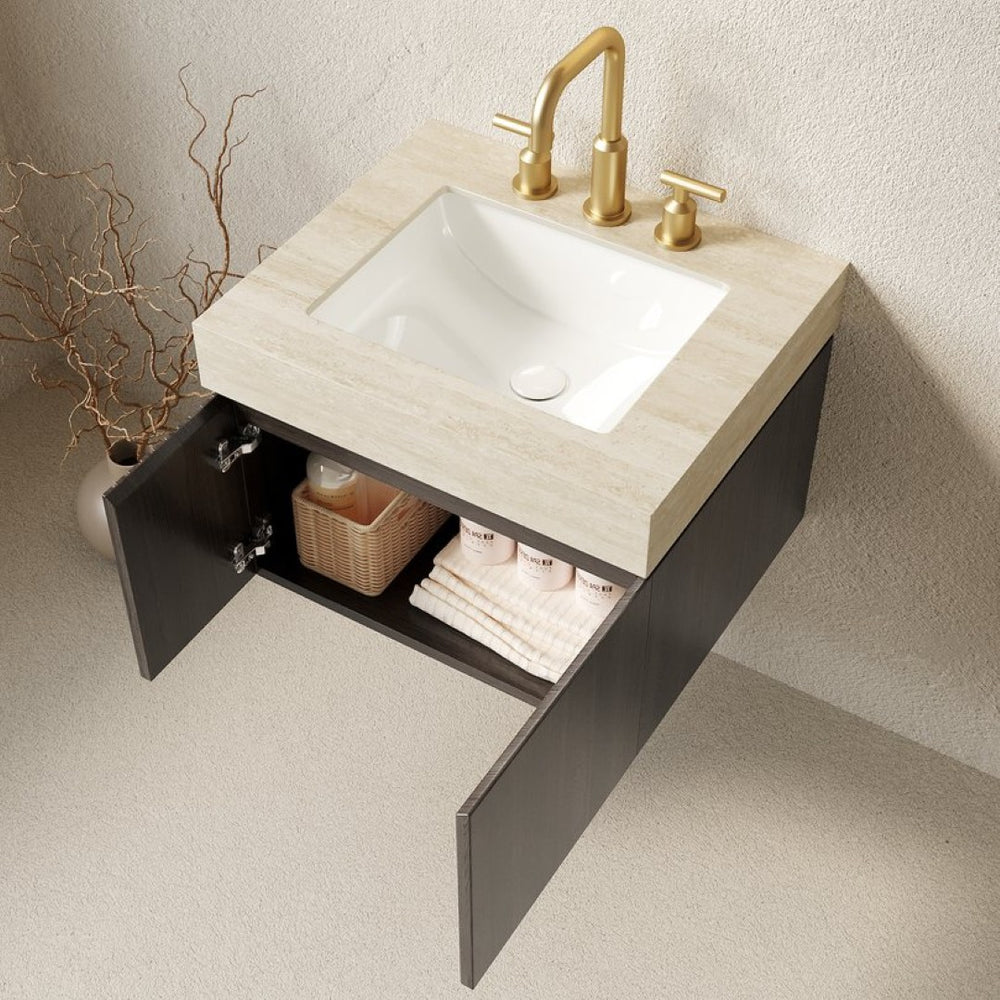 English Elm Muri Floating Bathroom Vanity Sintered Stone Top Espresso Plywood Cabinet Soft Close W2615S00684