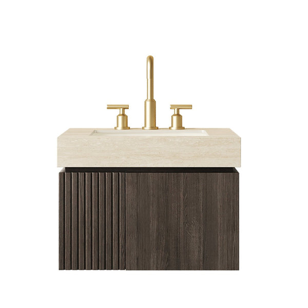 English Elm Muri Floating Bathroom Vanity Sintered Stone Top Espresso Plywood Cabinet Soft Close W2615S00684