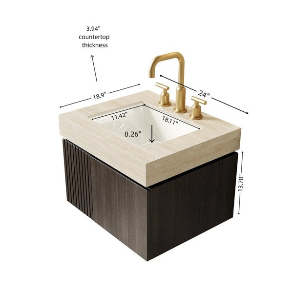 English Elm Muri Floating Bathroom Vanity Sintered Stone Top Espresso Plywood Cabinet Soft Close W2615S00684