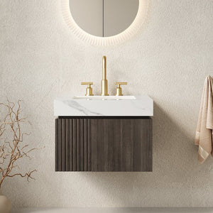 English Elm Muri Wall Mounted Vanity with Carrara Sintered Stone Top and Espresso Plywood Cabinet W2615S00685