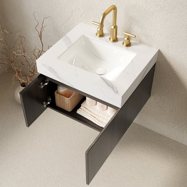 English Elm Muri Wall Mounted Vanity with Carrara Sintered Stone Top and Espresso Plywood Cabinet W2615S00685