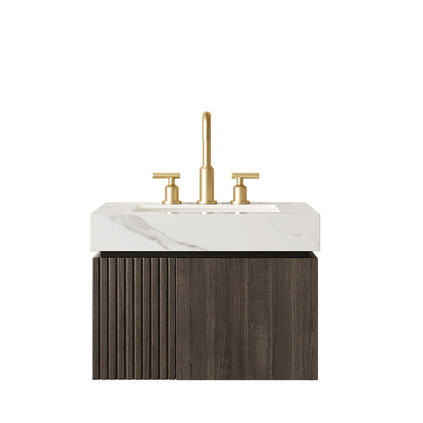 English Elm Muri Wall Mounted Vanity with Carrara Sintered Stone Top and Espresso Plywood Cabinet W2615S00685