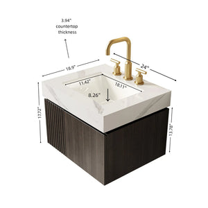 English Elm Muri Wall Mounted Vanity with Carrara Sintered Stone Top and Espresso Plywood Cabinet W2615S00685
