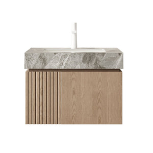English Elm Muri Floating Bathroom Vanity Plywood Cabinet Woodgrain Doors Sintered Stone Top W2615S00686