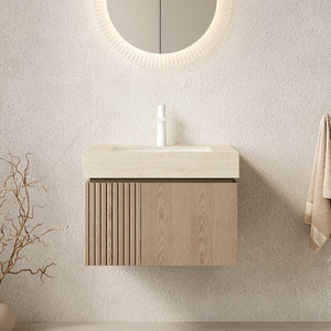 English Elm Muri Floating Bathroom Vanity with Sintered Stone Top and Woodgrain Plywood Cabinet W2615S00687