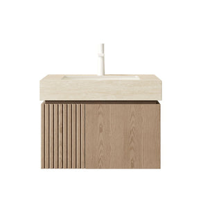 English Elm Muri Floating Bathroom Vanity with Sintered Stone Top and Woodgrain Plywood Cabinet W2615S00687