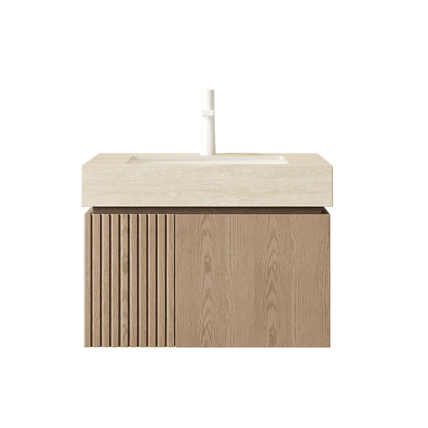 English Elm Muri Floating Bathroom Vanity with Sintered Stone Top and Woodgrain Plywood Cabinet W2615S00687