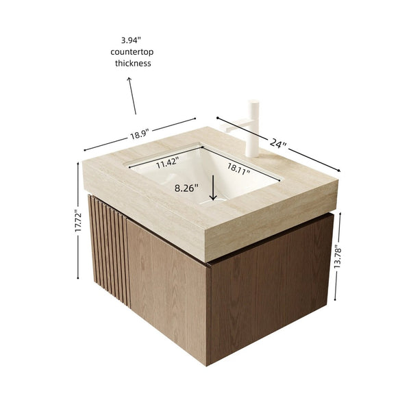 English Elm Muri Floating Bathroom Vanity with Sintered Stone Top and Woodgrain Plywood Cabinet W2615S00687