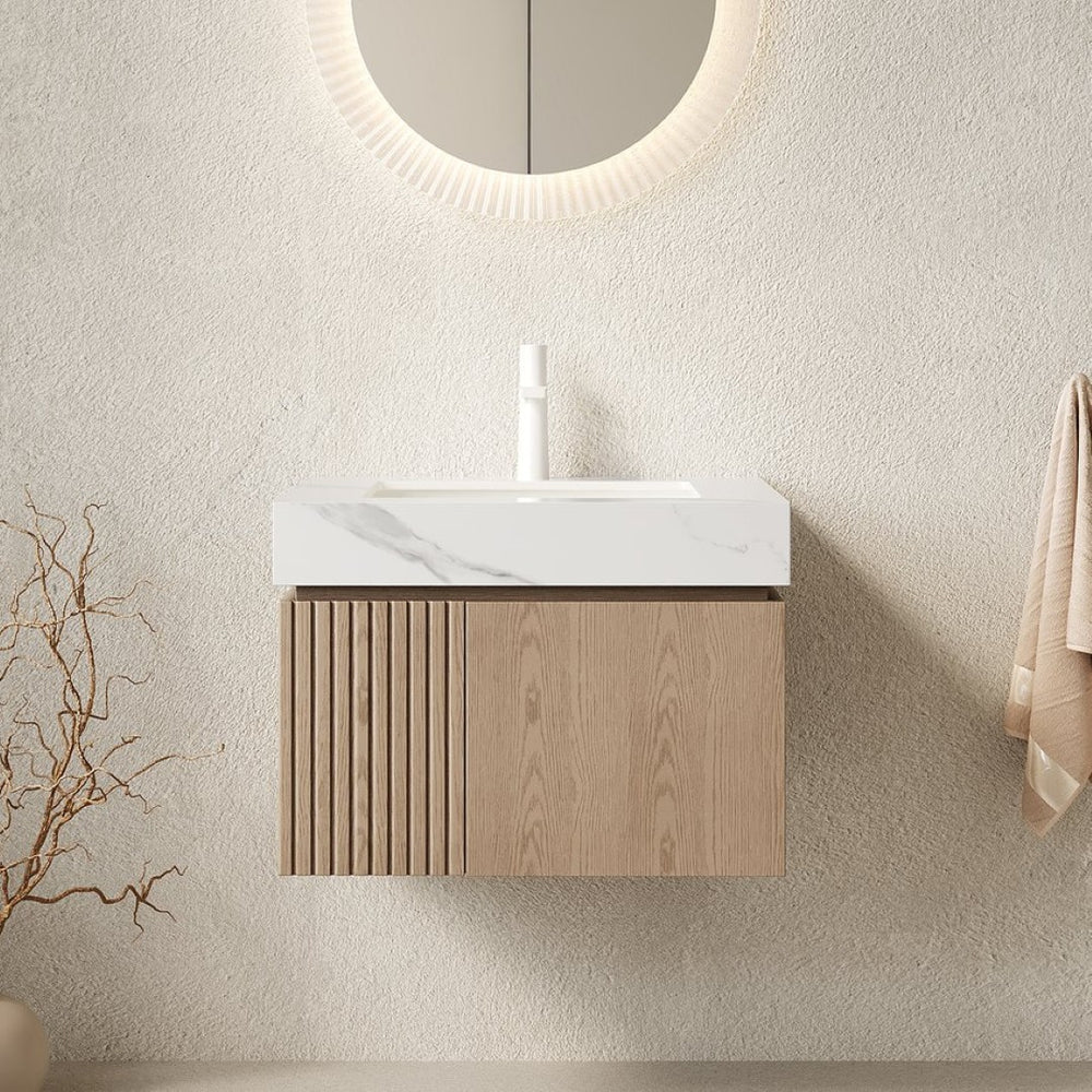 English Elm Muri Floating Bathroom Vanity with Sintered Stone Top and Woodgrain Cabinet Doors W2615S00688