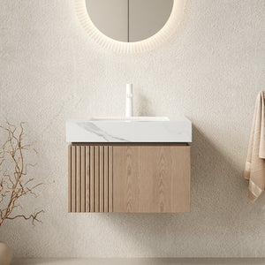 English Elm Muri Floating Bathroom Vanity with Sintered Stone Top and Woodgrain Cabinet Doors W2615S00688