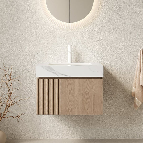 English Elm Muri Floating Bathroom Vanity with Sintered Stone Top and Woodgrain Cabinet Doors W2615S00688