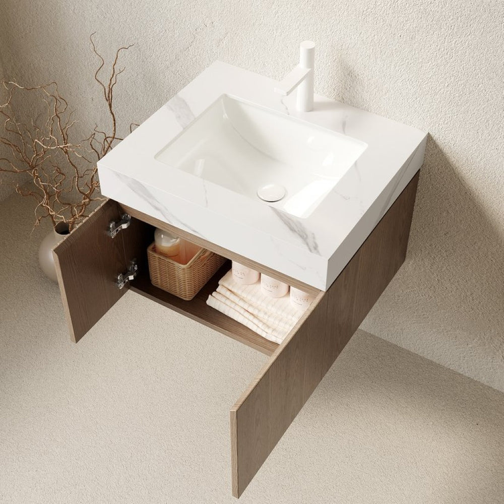 English Elm Muri Floating Bathroom Vanity with Sintered Stone Top and Woodgrain Cabinet Doors W2615S00688