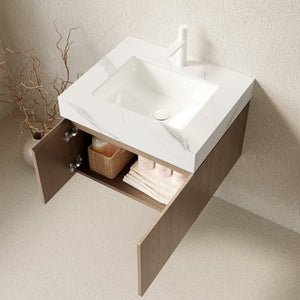 English Elm Muri Floating Bathroom Vanity with Sintered Stone Top and Woodgrain Cabinet Doors W2615S00688
