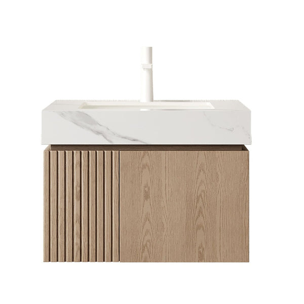 English Elm Muri Floating Bathroom Vanity with Sintered Stone Top and Woodgrain Cabinet Doors W2615S00688