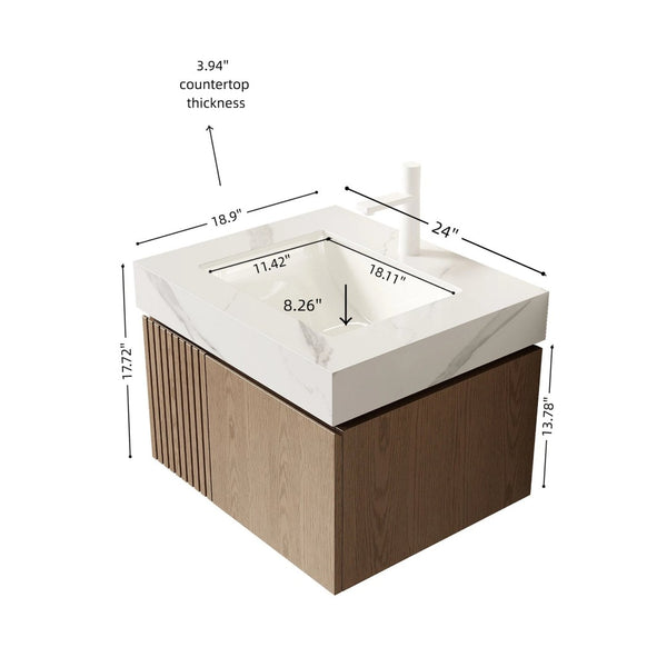 English Elm Muri Floating Bathroom Vanity with Sintered Stone Top and Woodgrain Cabinet Doors W2615S00688