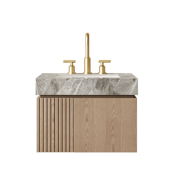 English Elm Muri Floating Bathroom Vanity Plywood Cabinet Sintered Stone Top Woodgrain Finish W2615S00689