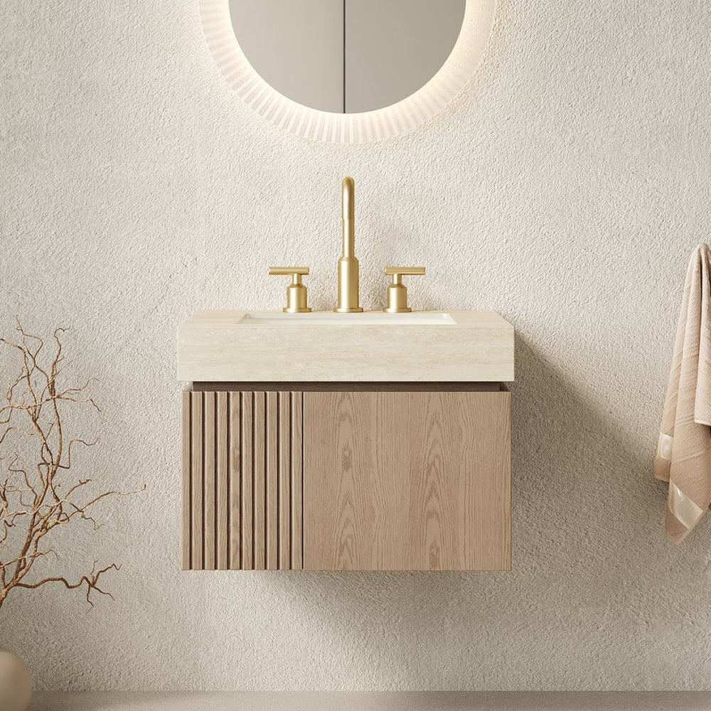English Elm Muri Floating Bathroom Vanity Sintered Stone Top Woodgrain Cabinet with Soft Close Doors W2615S00690
