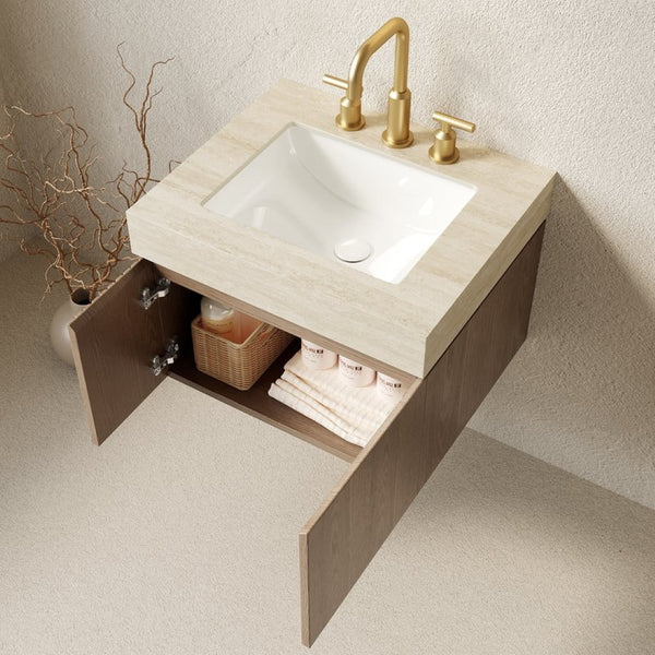 English Elm Muri Floating Bathroom Vanity Sintered Stone Top Woodgrain Cabinet with Soft Close Doors W2615S00690