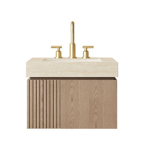 English Elm Muri Floating Bathroom Vanity Sintered Stone Top Woodgrain Cabinet with Soft Close Doors W2615S00690