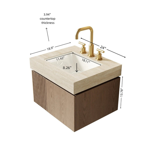 English Elm Muri Floating Bathroom Vanity Sintered Stone Top Woodgrain Cabinet with Soft Close Doors W2615S00690