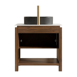 English Elm Indigo 30 Inch Freestanding Bathroom Vanity with Fluted Doors and Sintered Stone Top W2615S00720