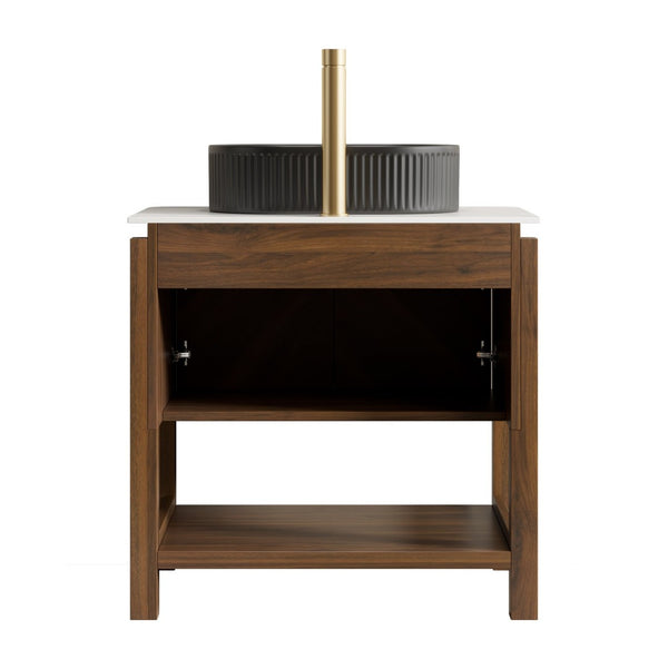 English Elm Indigo 30 Inch Freestanding Bathroom Vanity with Fluted Doors and Sintered Stone Top W2615S00720