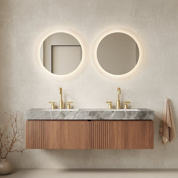 English Elm Muri 60 Inch Floating Double Basin Vanity Sintered Stone Top Oak Woodgrain Cabinet W2615S00735