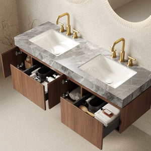 English Elm Muri 60 Inch Floating Double Basin Vanity Sintered Stone Top Oak Woodgrain Cabinet W2615S00735