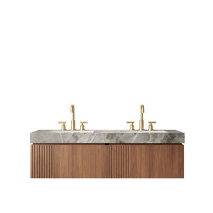 English Elm Muri 60 Inch Floating Double Basin Vanity Sintered Stone Top Oak Woodgrain Cabinet W2615S00735