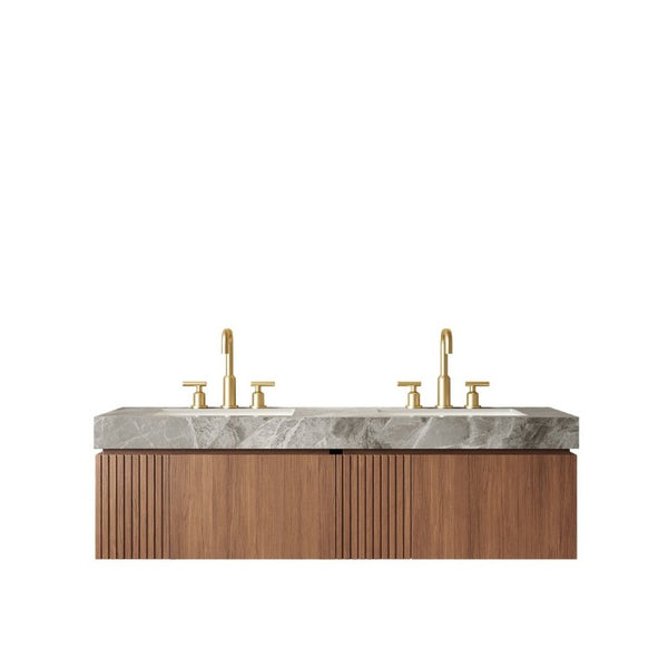 English Elm Muri 60 Inch Floating Double Basin Vanity Sintered Stone Top Oak Woodgrain Cabinet W2615S00735