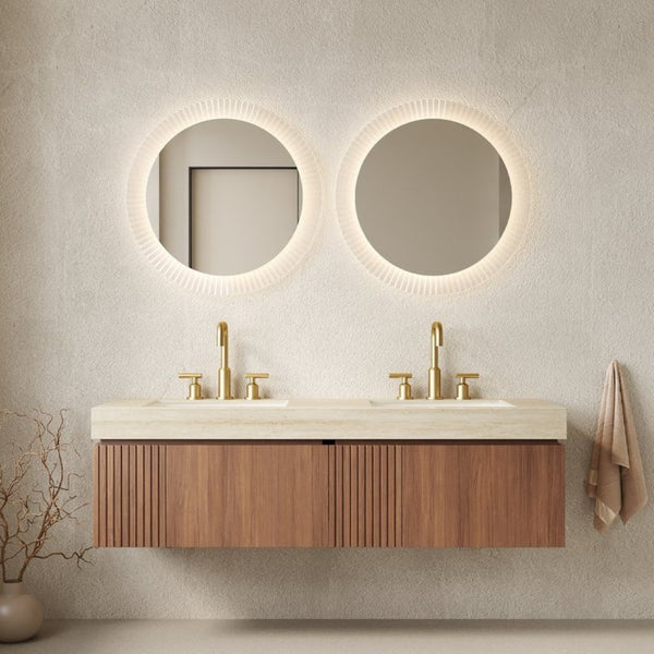 English Elm Muri 60 Inch Floating Bathroom Vanity with Sintered Stone Top and Oak Wood Cabinet W2615S00736