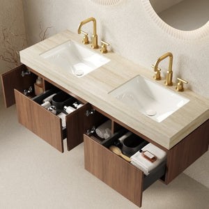 English Elm Muri 60 Inch Floating Bathroom Vanity with Sintered Stone Top and Oak Wood Cabinet W2615S00736