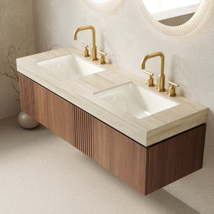 English Elm Muri 60 Inch Floating Bathroom Vanity with Sintered Stone Top and Oak Wood Cabinet W2615S00736