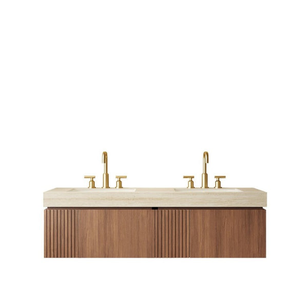 English Elm Muri 60 Inch Floating Bathroom Vanity with Sintered Stone Top and Oak Wood Cabinet W2615S00736