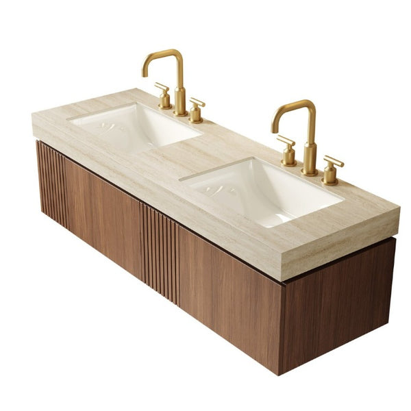 English Elm Muri 60 Inch Floating Bathroom Vanity with Sintered Stone Top and Oak Wood Cabinet W2615S00736