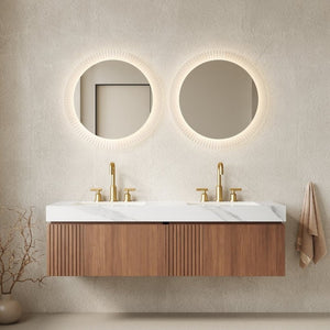 English Elm Muri 60 Inch Floating Bathroom Vanity Oak Wood Sintered Stone Top Dual Ceramic Basins W2615S00737