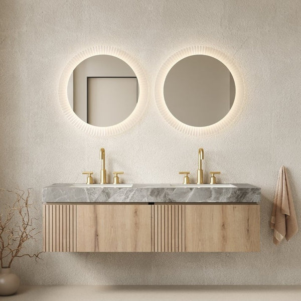 English Elm Muri 60 Inch Floating Double Bathroom Vanity Sintered Stone Top White Oak Plywood White Oak W2615S00738
