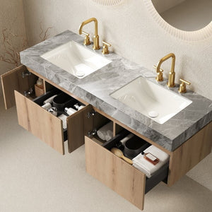 English Elm Muri 60 Inch Floating Double Bathroom Vanity Sintered Stone Top White Oak Plywood White Oak W2615S00738