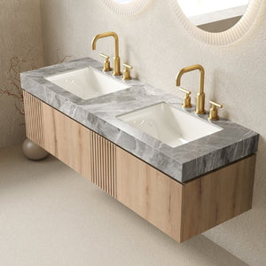 English Elm Muri 60 Inch Floating Double Bathroom Vanity Sintered Stone Top White Oak Plywood White Oak W2615S00738