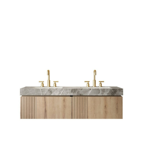 English Elm Muri 60 Inch Floating Double Bathroom Vanity Sintered Stone Top White Oak Plywood White Oak W2615S00738