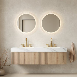English Elm Muri 60 Inch Floating Bathroom Vanity with Sintered Stone Top and Oak Woodgrain Finish White Oak Woodgrain W2615S00740