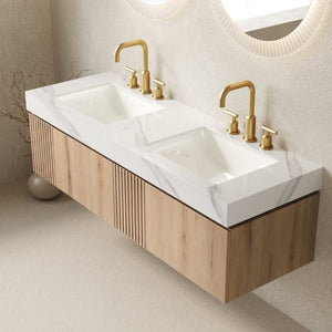 English Elm Muri 60 Inch Floating Bathroom Vanity with Sintered Stone Top and Oak Woodgrain Finish White Oak Woodgrain W2615S00740
