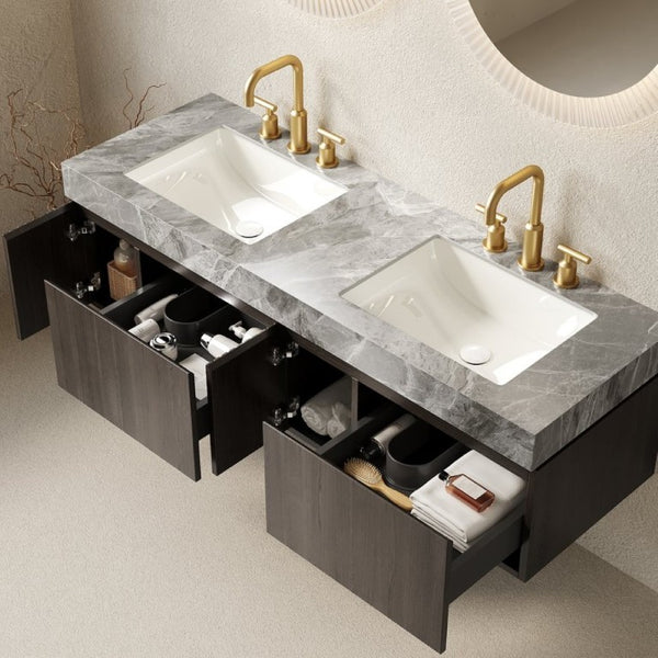 English Elm Muri 60 Inch Floating Double Bathroom Vanity Sintered Stone Top White Oak Plywood Espresso W2615S00741