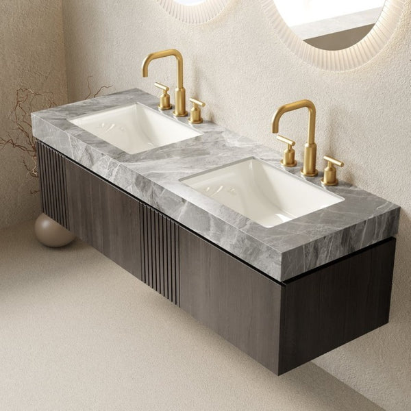 English Elm Muri 60 Inch Floating Double Bathroom Vanity Sintered Stone Top White Oak Plywood Espresso W2615S00741