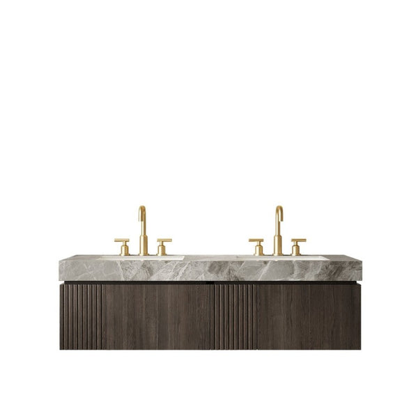English Elm Muri 60 Inch Floating Double Bathroom Vanity Sintered Stone Top White Oak Plywood Espresso W2615S00741